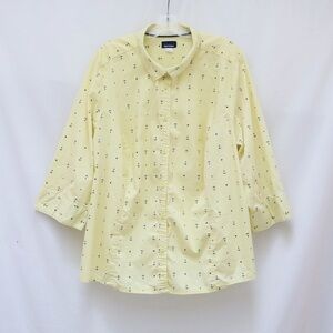 Basic Editions pale yellow shirt anchor print plus size top 4X nautical cotton